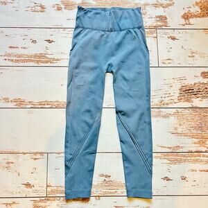 Adidas Seamless Knit Training Leggings Small High Rise Blue Workout Tights